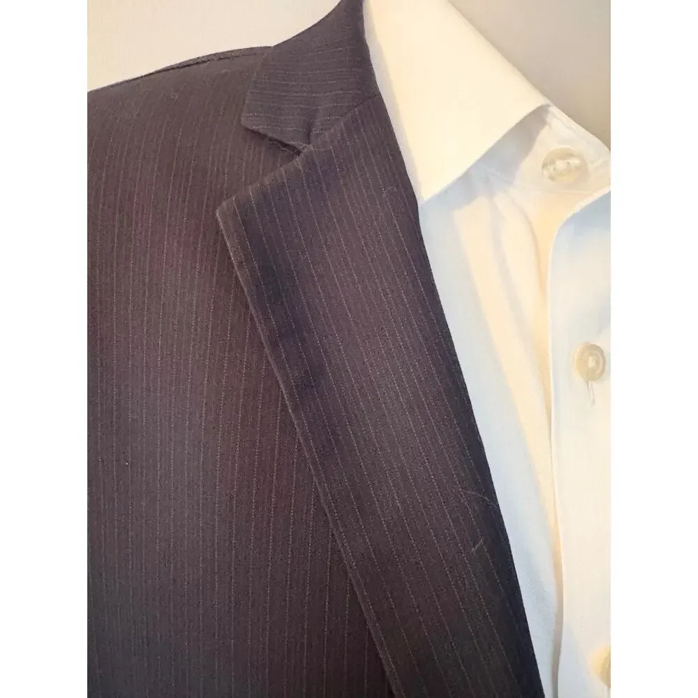 Banana Republic Blazer Jacket Mens 42R Navy Blue Micro-stripe Wool Sportcoat